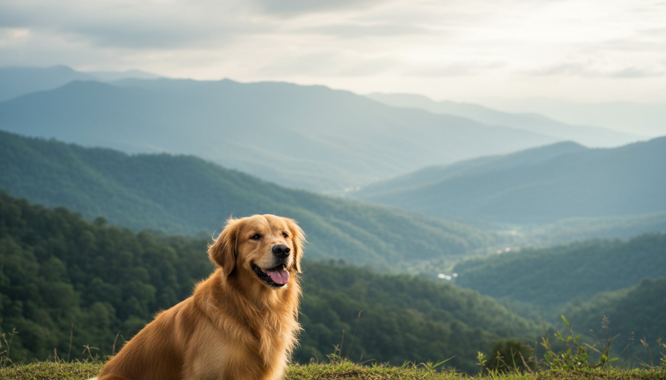 A golden retriever enjoying the cool mountain breeze in Chiang Mai